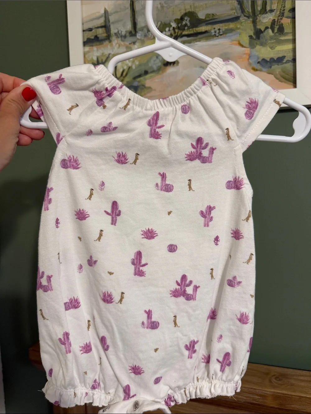 Burt’s Bees Newborn White Baby Romper with Purple Cactus Print 🌵💜